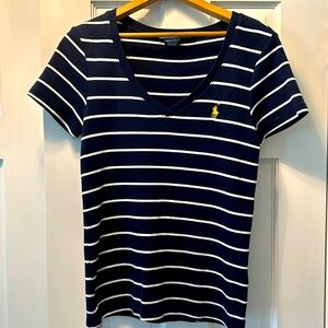 Ralph Lauren Sport Navy and White striped Tee Large